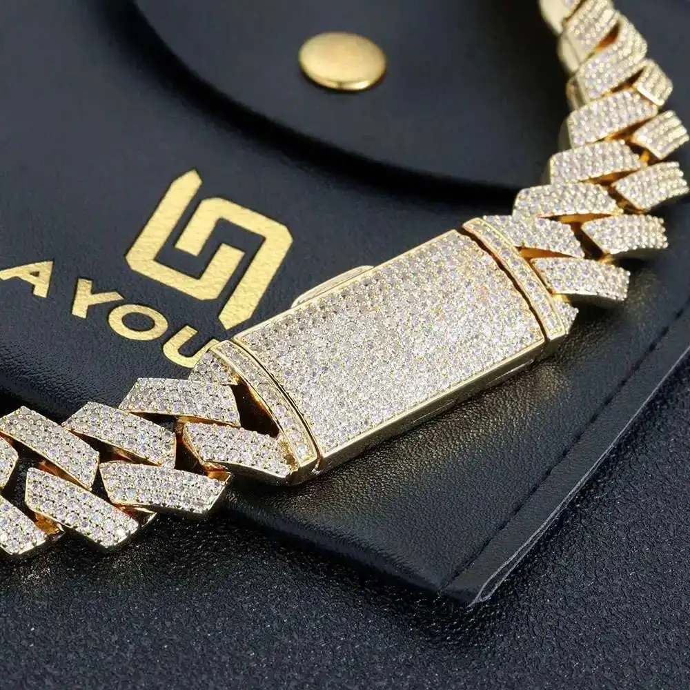 

NUOYA 16MM Hight Quality Iced Out 3 Row Diamond Cuban Link Chain White Gold Plated Bling CZ Stone Cuban Chain Necklace for Women