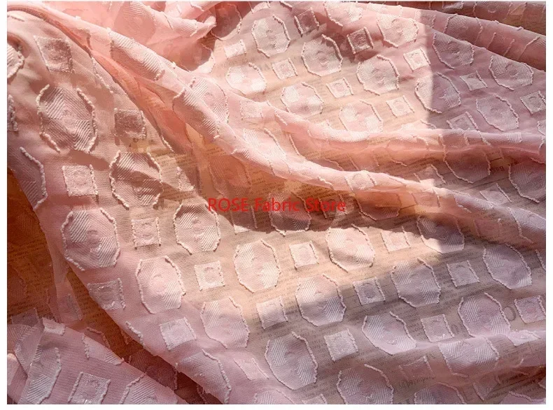 Geometric pattern 3D square jacquard chiffon fabric For Summer Blouse, Lace Top, Toddle Dress, Shirt