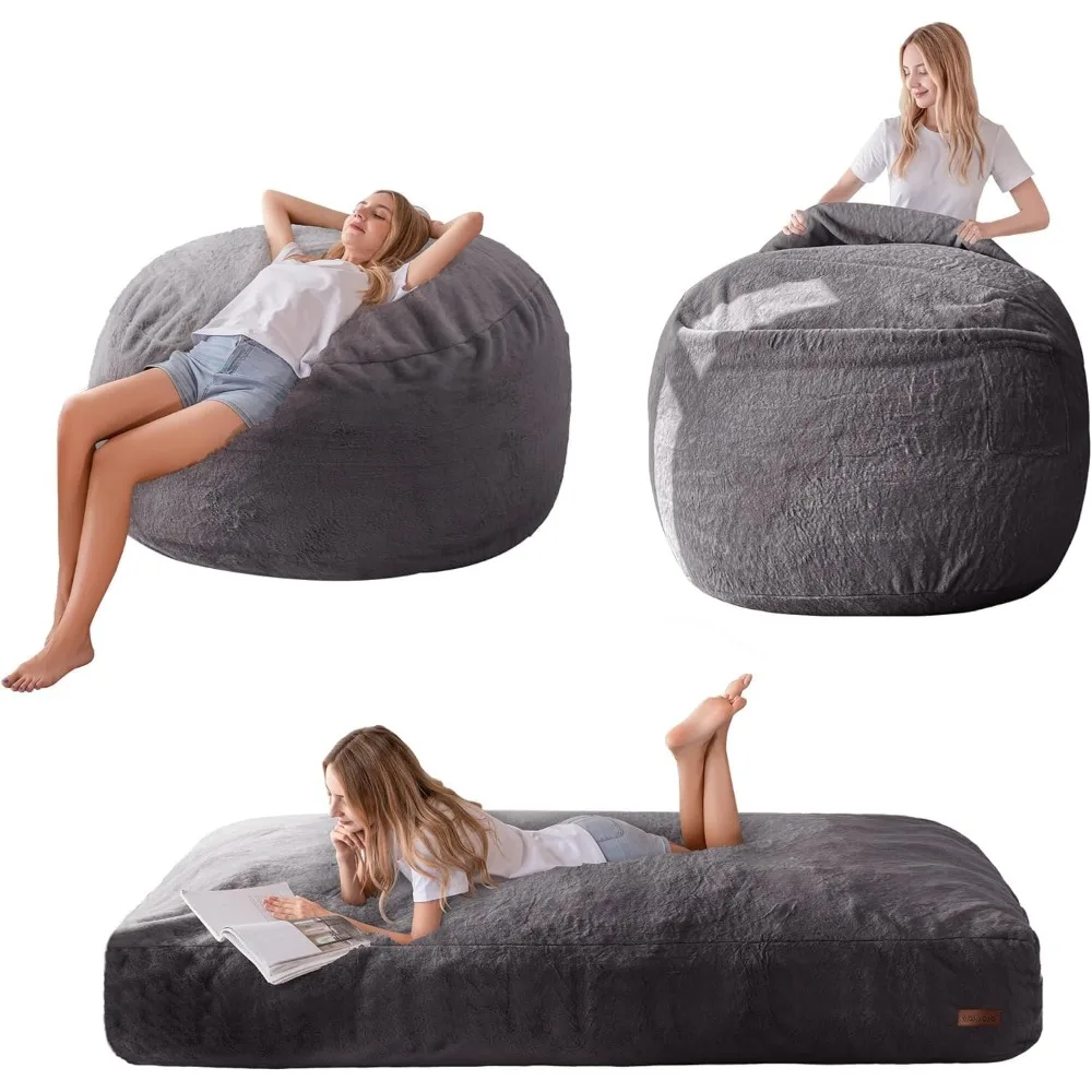 

Giant Bean Bag Chair Bed for Adults, Convertible Beanbag Folds from Lazy Chair to Floor Mattress Bed, Large Floor Sofa Couch, B