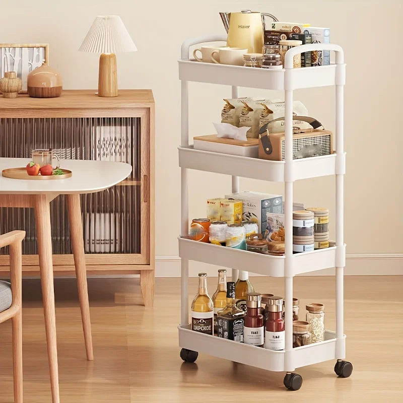 3-Tier Rolling Utility Cart Kitchen Storage Trolley Organizer with Wheels Plastic Mobile Shelving Unit for Snacks Fruits