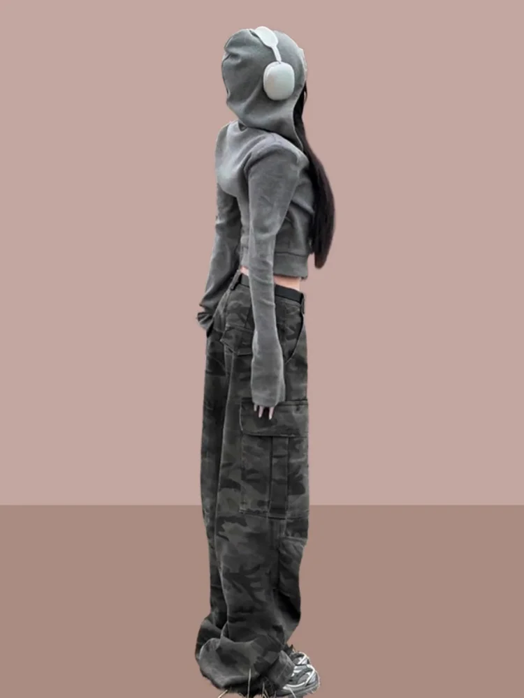 التمويه العمل السراويل النسائية ربيع الخريف جديد Sle كوي الجافة المشي لمسافات طويلة مستقيم الساق الجينز عادية بنطال ذو قصة أرجل واسعة