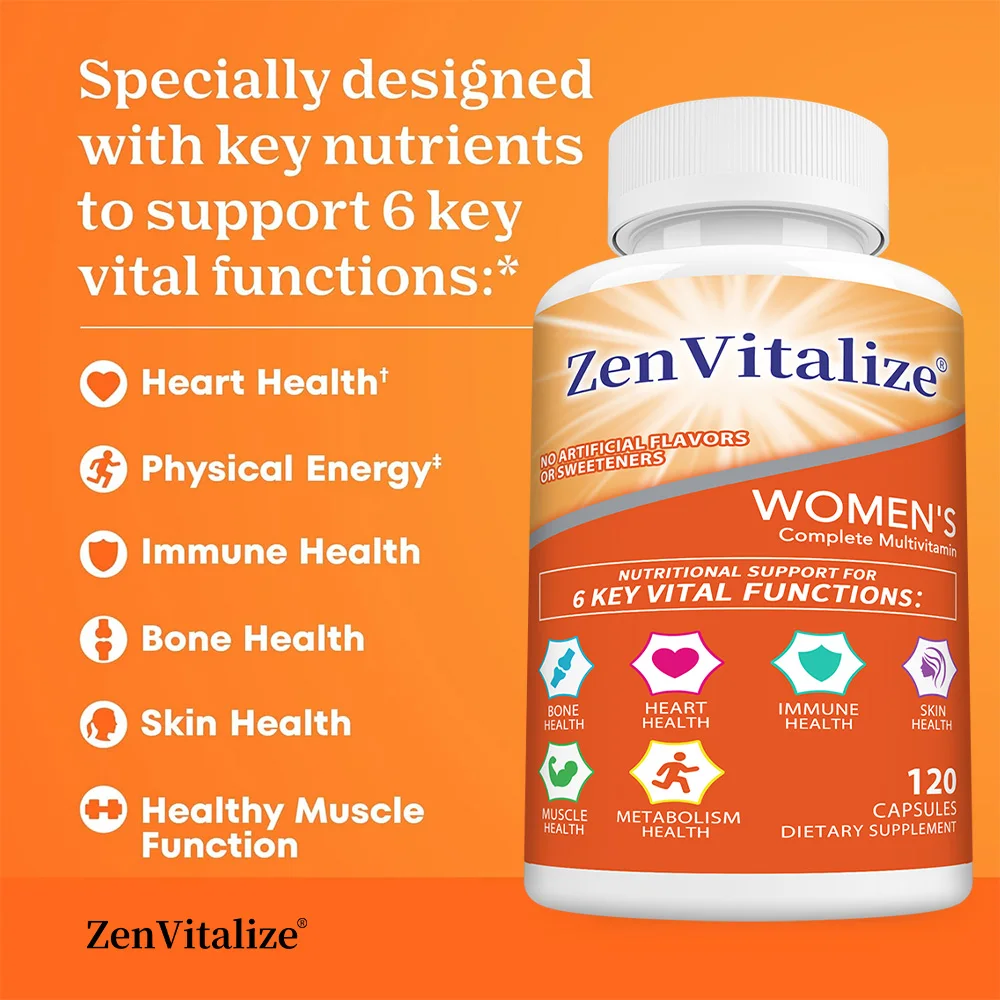 ZenVitalize الفيتامينات المتعددة النسائية للمناعة والجمال ودعم الطاقة ودعم صحة العظام ويعزز عملية التمثيل الغذائي