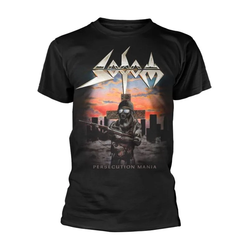 

Sodom Persecution Mania T-Shirt Men's Black Rock Band Graphic Tee Thrash Metal Style Casual Top Print New Arrival Tee S-4XL