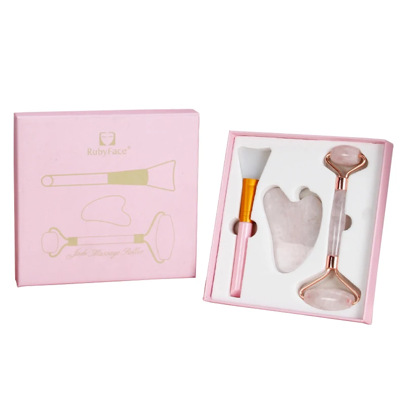 天然翡翠ローラー ローズクォーツローラー グアシャ スクレイパー マスクブラシセット フェイシャルマッサージ スキンケアツール フェイスリフト グアシャストーン
