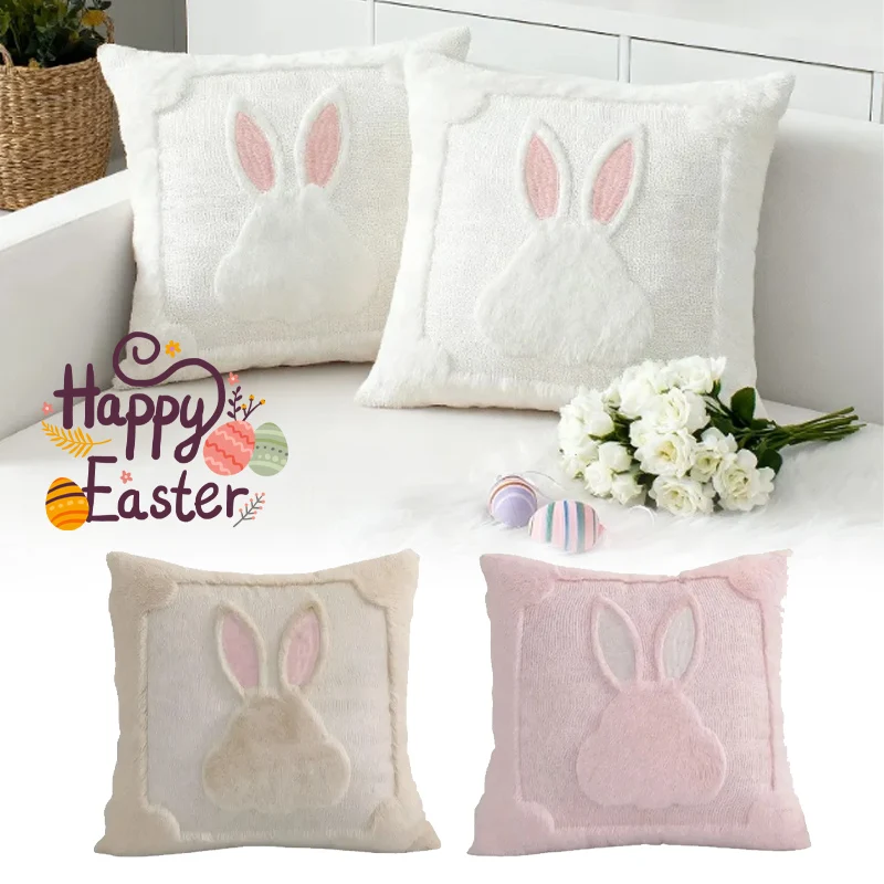 Fluffy Easter Bunny Pillow Cover Soft Plush Cushion Case for Sofa Bed Decor Perfect Holiday Home Celebration Gift