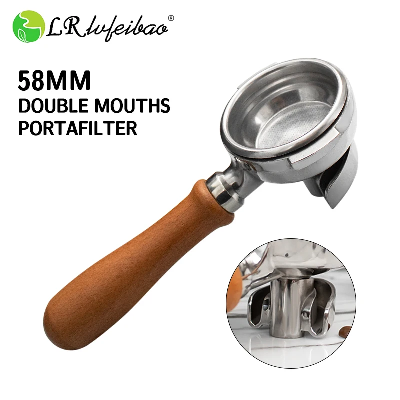 58MM Coffee 2 Ears Portafilter Double Mouths Spout Stainless Steel Universal Commercial Household Coffee Machine Barista Tool