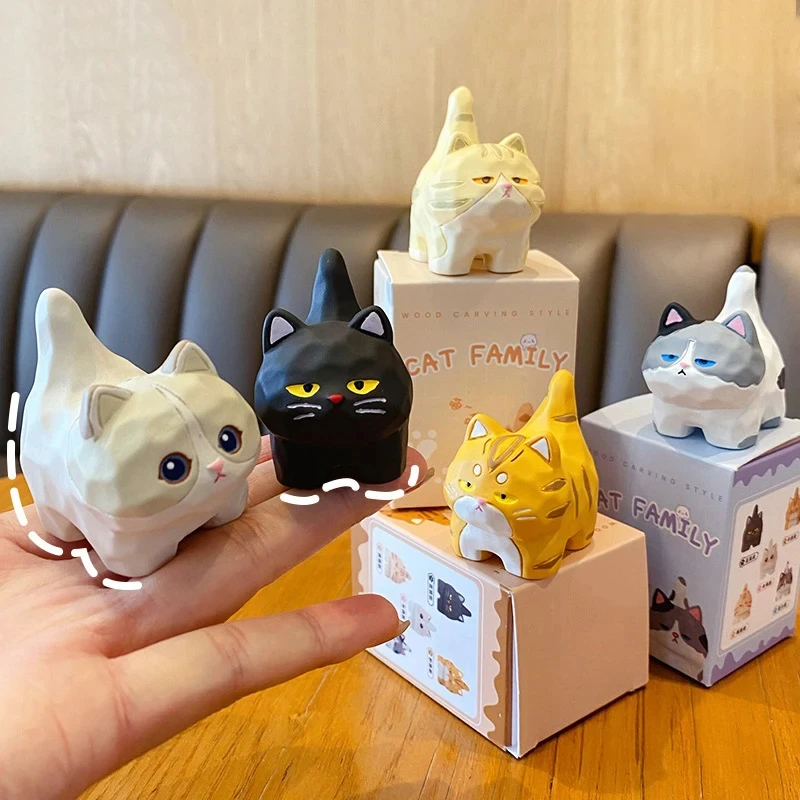Ornamen kartun kucing dekorasi Interior rumah mobil Meow ukiran kayu gaya Resin ornamen kecil hadiah kreatif asli