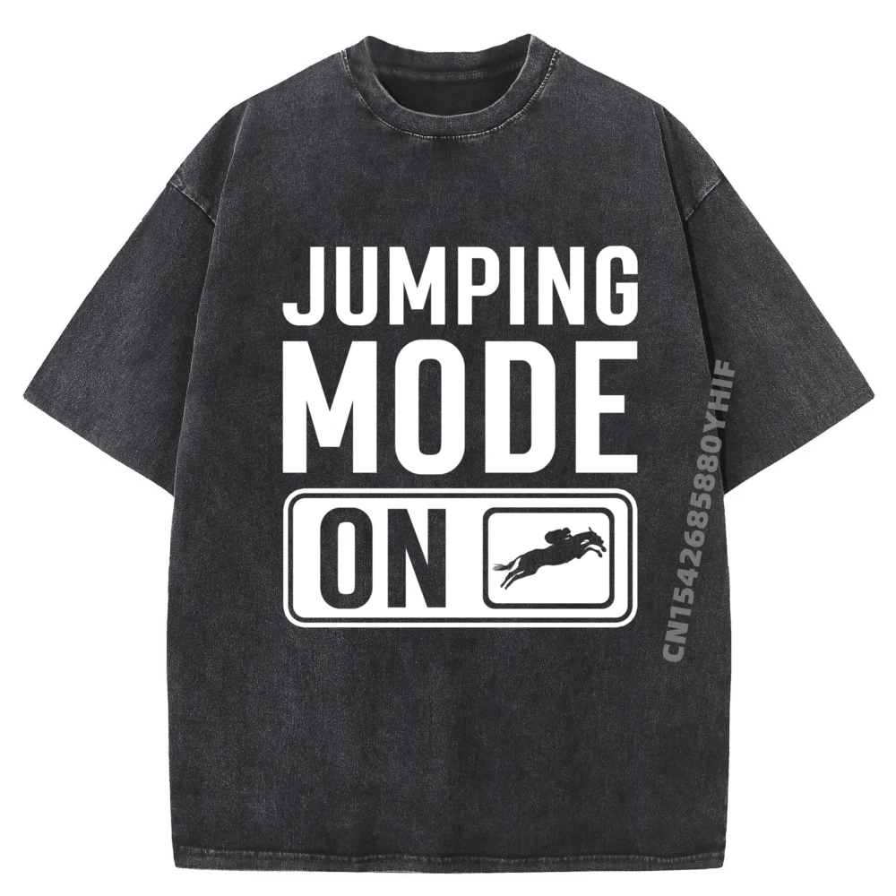 

Mens Printed Tees Funny Horse Jumping Graphic Tees Men Luxury T-Shirt Men High Quality Summer Washed Tops T Shirt