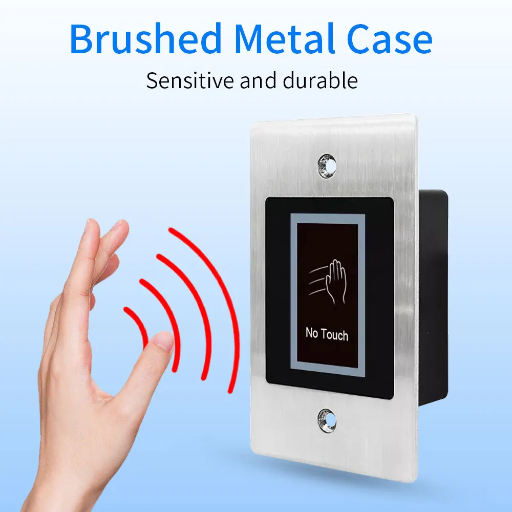 Metal Backlight Infrared Touchless Exit Release Switch Button No Touch Switch IP54 Waterproof Wired Delay Access Control System