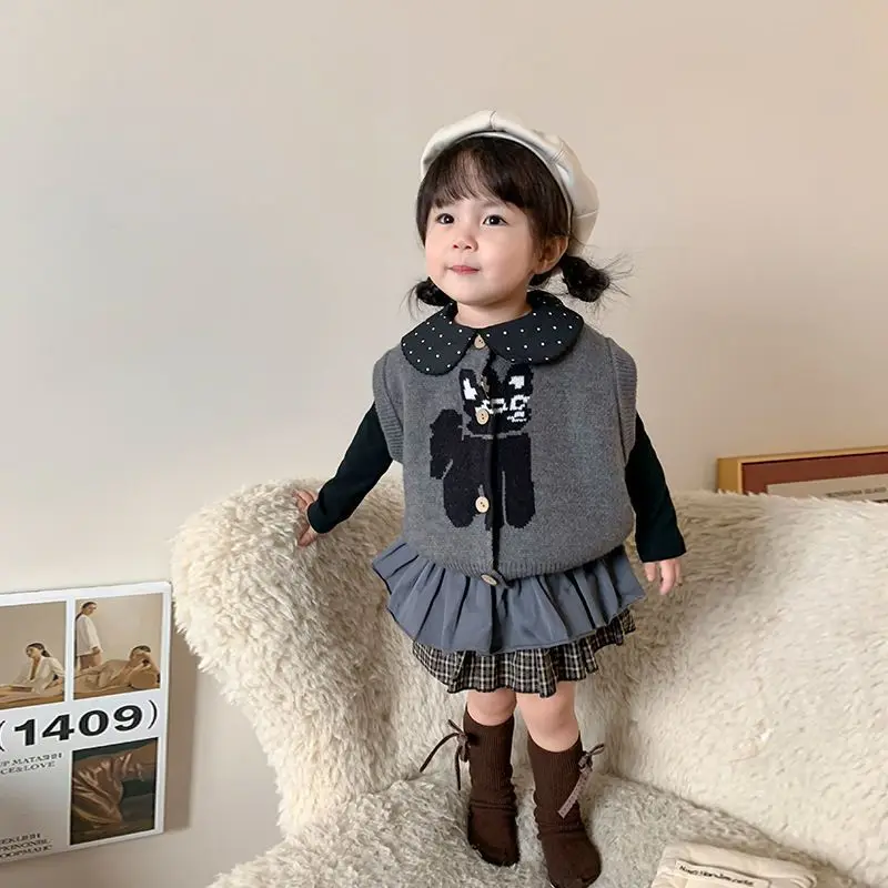 Autumn Winter Clothing Sets 3PCS Thick Warm Elegance Vest+Pleated Skirt+Collared base shirt Girls School Suit Kids Fashion Kids