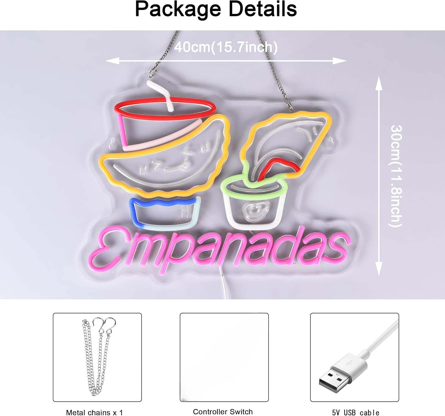 Empanadas Neon Sign USB Dimmable LED Neon Light Sign for Mexican Restaurant Dining Home Kitchen Shop/Truck Bar Pub Home Decor