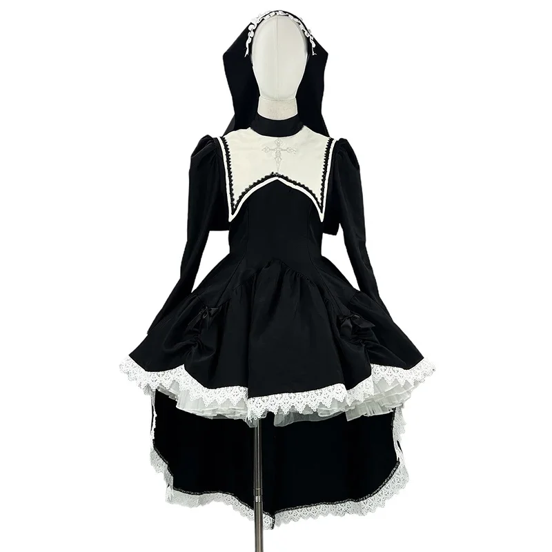 

S-5XL Sweet Girl Embroidered Cross Halloween Nun Costume Cosplay Performance Outfit Dark Style Subculture Women Dress Uniforms