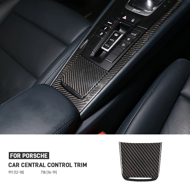 

Car Carbon Fiber Central Control Storage Box Cup Holder Cover Trim Decoration Sticker For Porsche 718 2016-2019 911 2012-2018