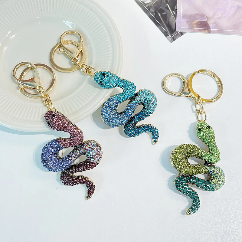 Original Design 3 Colors Sparkle Crystal Snake Keychain Luxury Women's Bag Pendant Souvenir Gift​