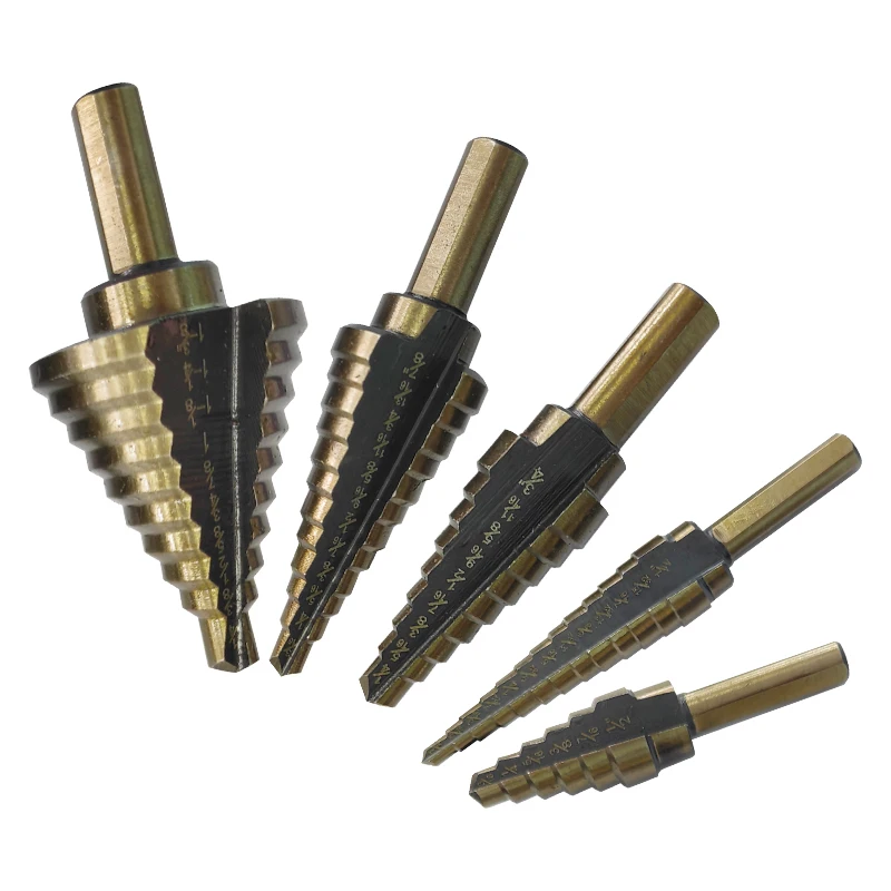 British style roasted yellow step drill triangular straight groove blacken pagoda drill aluminum box Power tool drill accessory