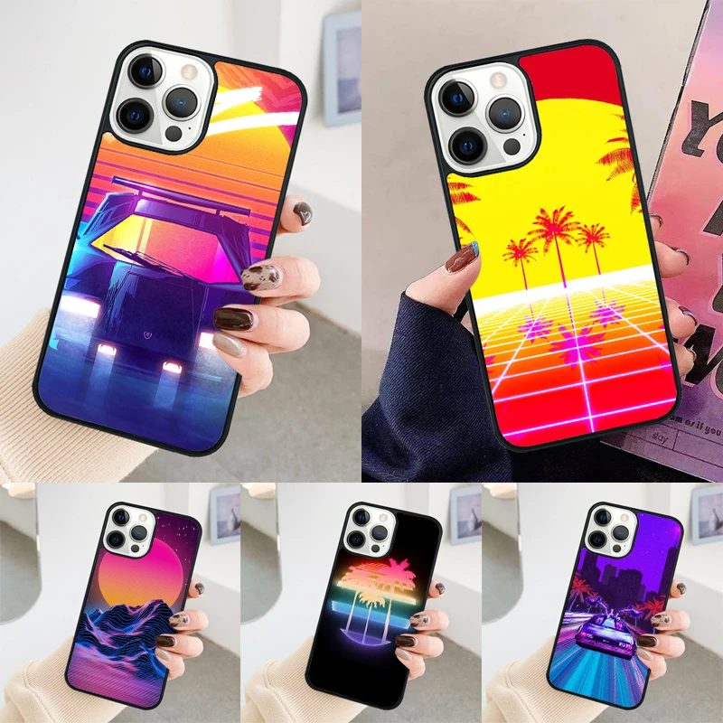 80S Vaporwave Synthwave Sunset phone case Cover For iPhone 14 15 16 Pro Max SE coque For apple 11 12 13 Pro Max Mini 7 8 Plus