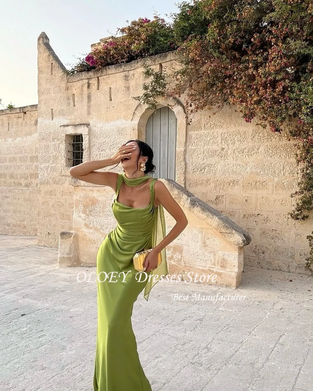 

OLOEY Elegant Green Wedding Dresses 2025 Bride Dress Lace Up Back Satin Wedding Evening Gown Vestido De Novia