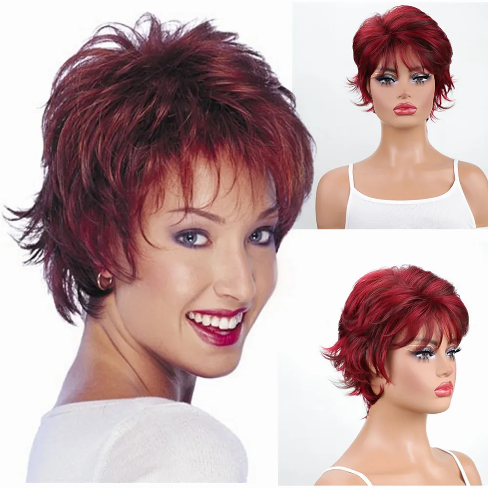 

Термостойкий короткий винно-красный волнистый парик, естественный вид, синтетический парик боб для женщин, предварительно выщипанная регулируемая шапочка для ежедневного использования