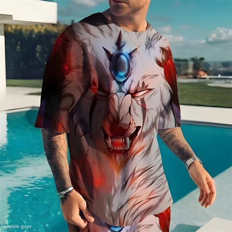 Sommer Herren Oversize Streetwear Anime T-Shirt Locker Sitzend Kurzarm Bequemer Weicher Stoff Große Größen Jersey Oberteile