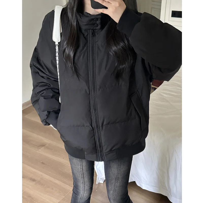 Schwarze Daunen jacke Frauen Mantel verdicken Mode amerikanische Streetwear y2k Stil Ente Daunen feder weibliche Winter feste weiße Outwear