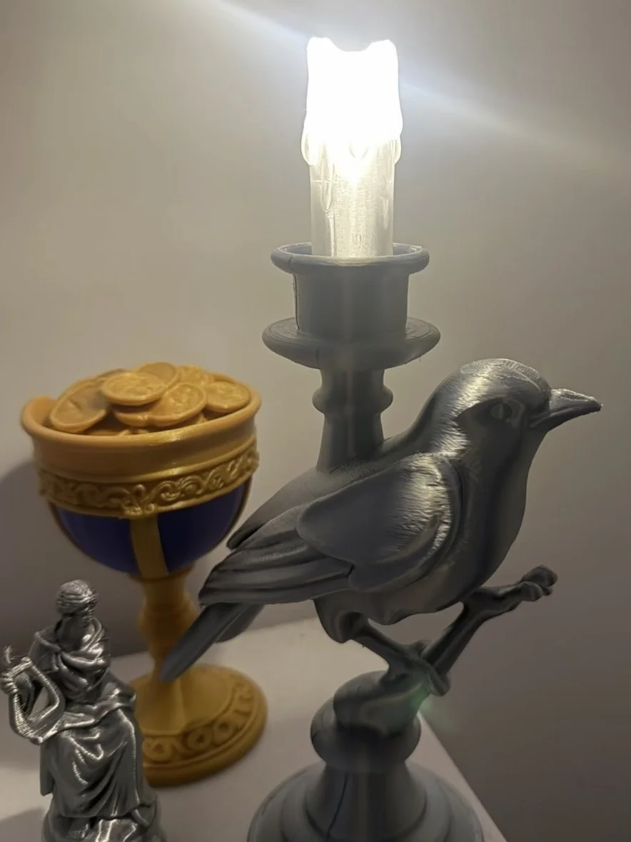 1Pc Identityed V Candlestick 3D Printed Model LED Light Up Game Prop Desk Ornament Gothic Raven Crow Home Decor Collectible Gift
