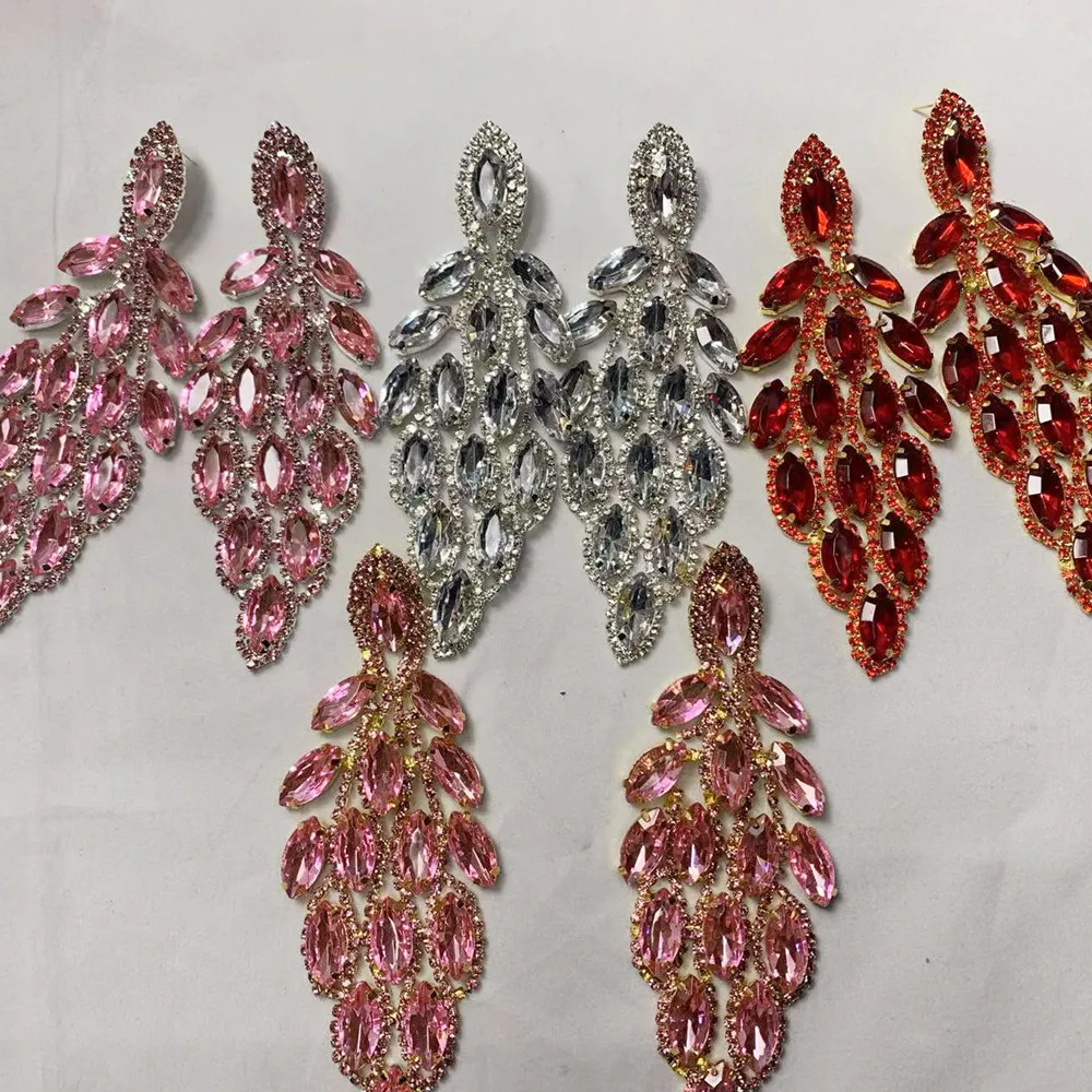 6 Colours Glamour Crystal Ear Drips Big Drop Earrings Dinner Jewelry for Women luxury Rhinestone Geometric Long Dangle Earrings