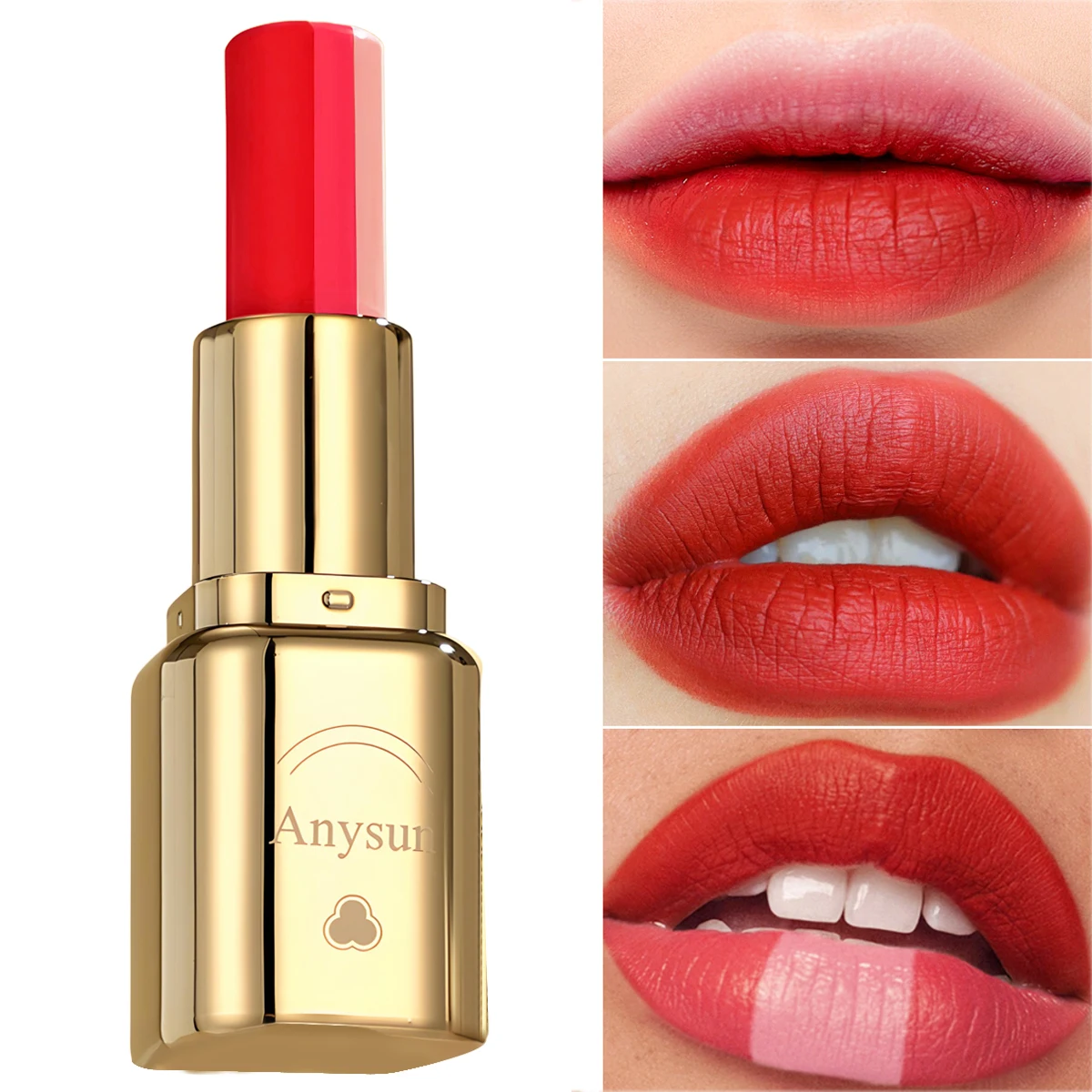 Trójkolorowa pomadka w płynie, wodoodporna, długotrwała, nawilżająca, matowa, odporna na ścieranie, z efektem perłowego diamentu, błyszczyk do ust, czerwony, seksowny makijaż ust.