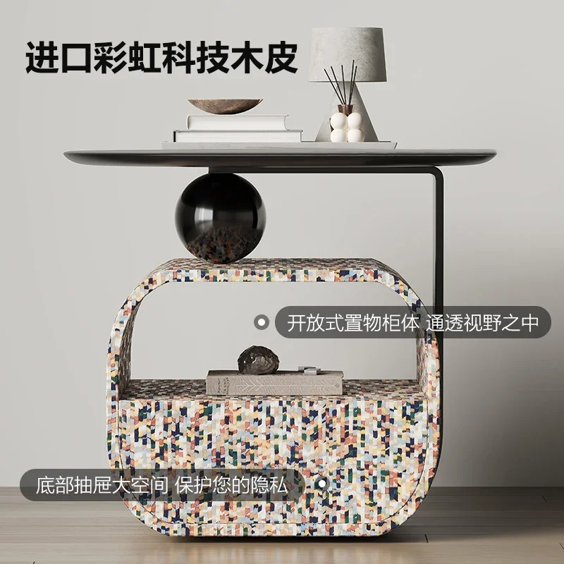 Bedside table Modern solid wood storage cabinet Bedroom artistic sense Large capacity mosaic bedside table