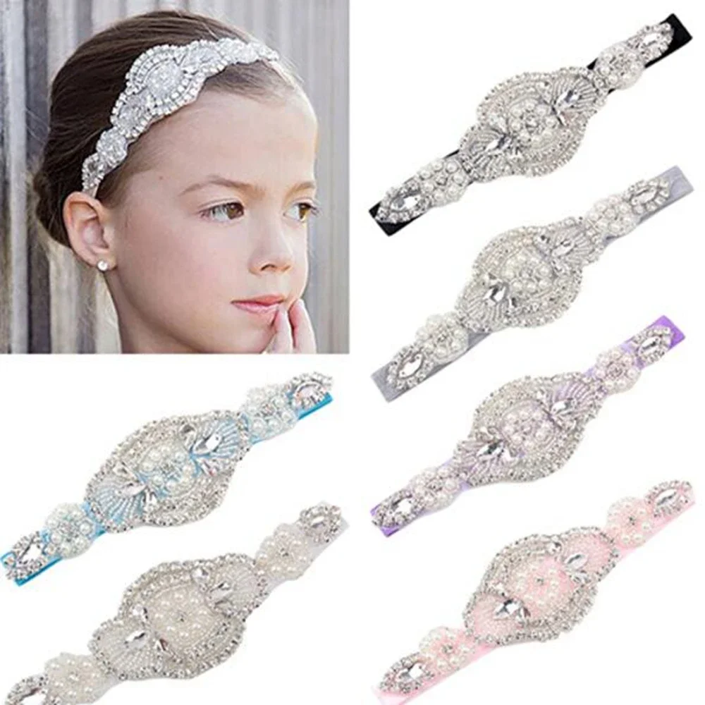 Baby Girls Toddler Infant Headband Faux Pearls Rhinestone Hairband Bride Wedding Headwear Fashion Party Hair Accessories