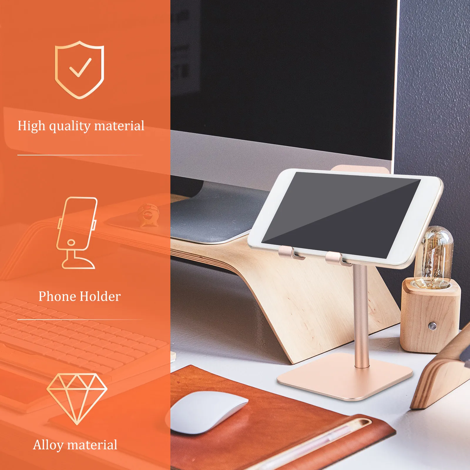 Adjustable Desk Phone Holder Alloy Stable Anti-Slip Mobile Tablet Support Stand for Watching Videos Live Streaming Desktop Phone