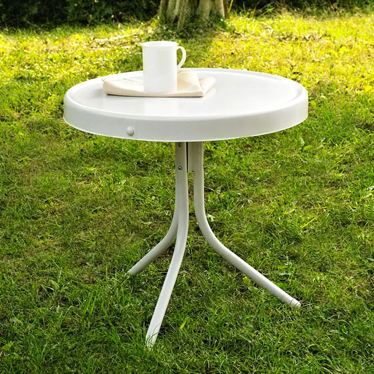 Gracie Weather Resistant Retro Metal Outdoor Side Table For Patio, Deck, Porch, Alabaster White