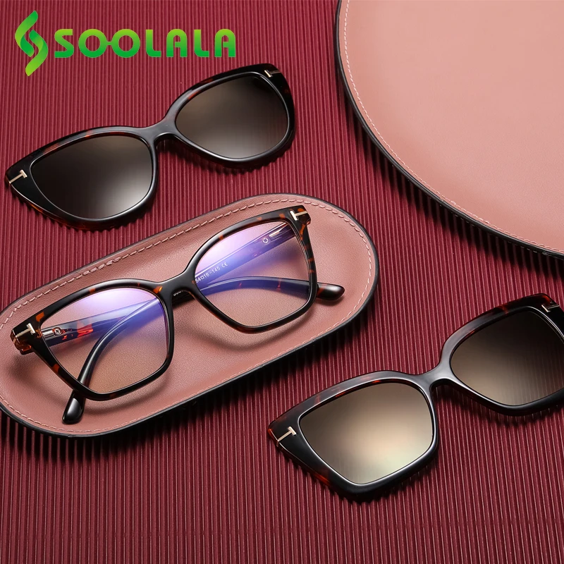 

SOOLALA TR90 Magnet Clip On Lens Polarized Sunglasses Men Women Anti Blue Light Optic Prescription Full Frame Eyeglasses