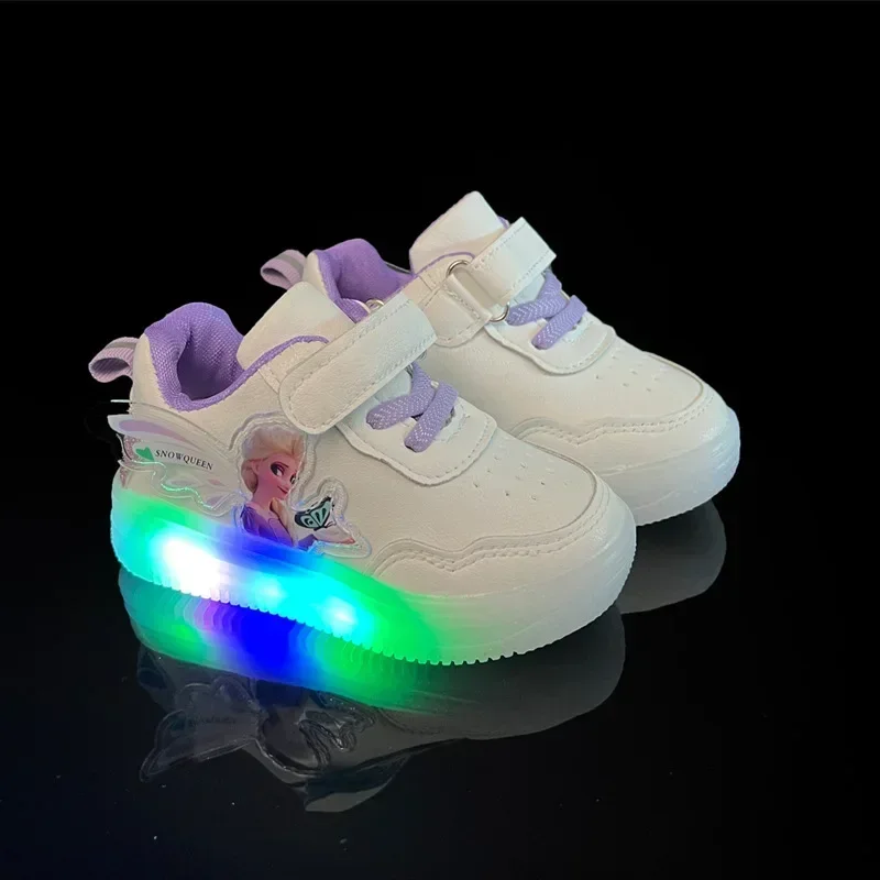 

Disney Frozen Elsa Casual Shoes Board Shoes Spring and autumn Soft Sole LED Light Girls Sneaker cartoon Running shoes