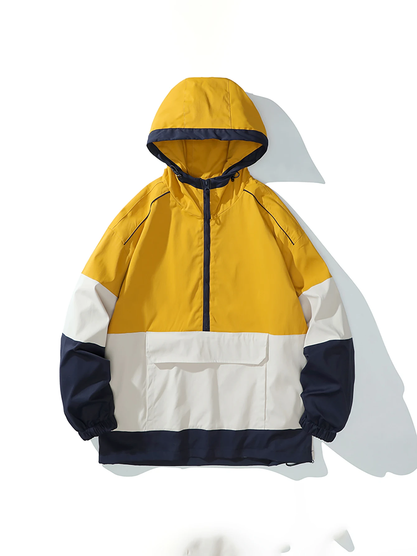 Men's Spring Summer Solid Color Splicing Casual High Collar Hooded Jacket Windproof Rainproof Lightweight Outdoor Sportswear