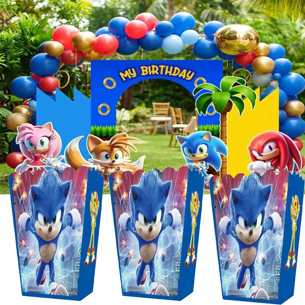 6/24pcs Sonic Popcorn Boxes Theme Party Decoration Birthday Party Favor Popcorn Treat Boxes Party Supplies