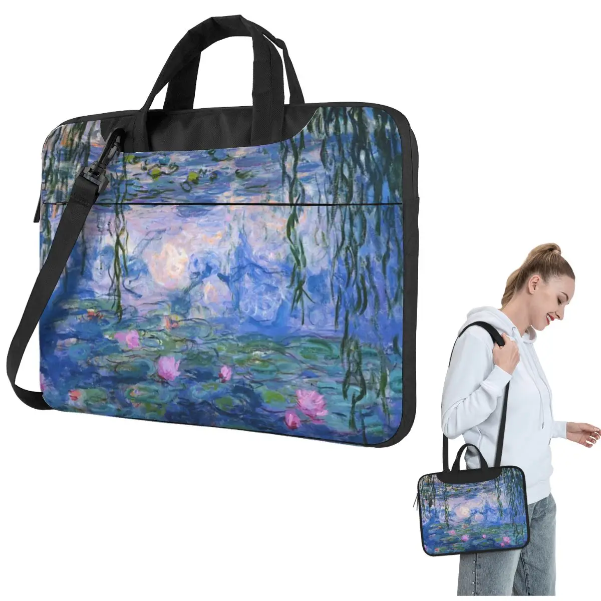 

Claude Monet-Water Lilies, сумка через плечо для ноутбука, сумка для компьютера, устойчивая защитная сумка для ноутбука для Macbook Pro