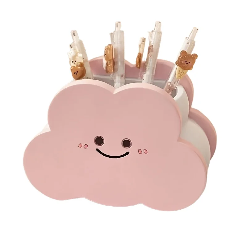 Simpatico volto sorridente Porta pennelli per trucco in resina Supporto per rossetto Organizzatore di strumenti cosmetici Portapenne da scrivania Kawai Portaoggetti per cancelleria