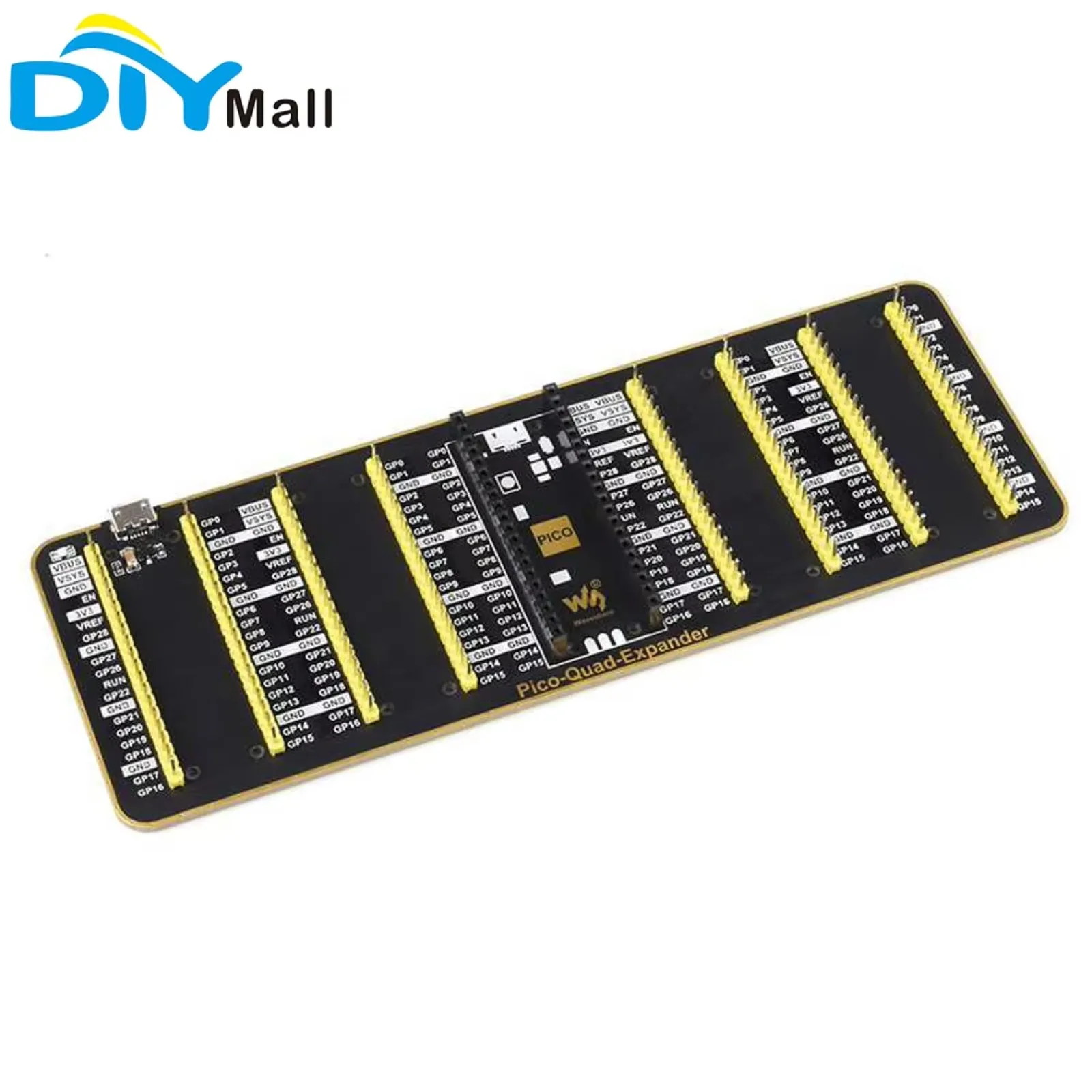 Waveshare Quad GPIO Expander Four Sets of Male Headers USB Power Connector for Raspberry Pi Pico