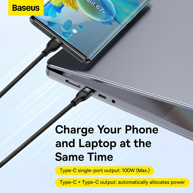 Baseus 100W 2 in 1 USB Type C Cable PD Fast Charging Date Cable For POCO Xiaomi Samsung USB C Wire Cord For AppleBook Air HUAWEI