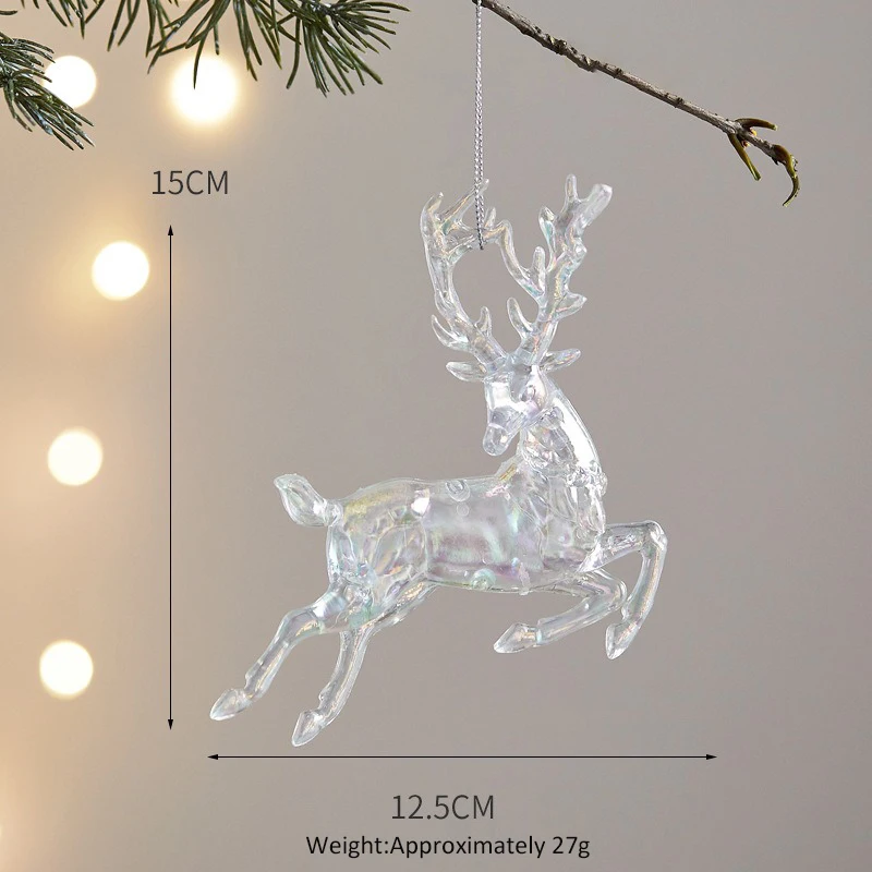 Acrylic Christmas Pendant Transparent Glitter Elk Crown Pumpkin Carriage Bells Snowfalke Ornament Xmas Tree Hangings Party Decor