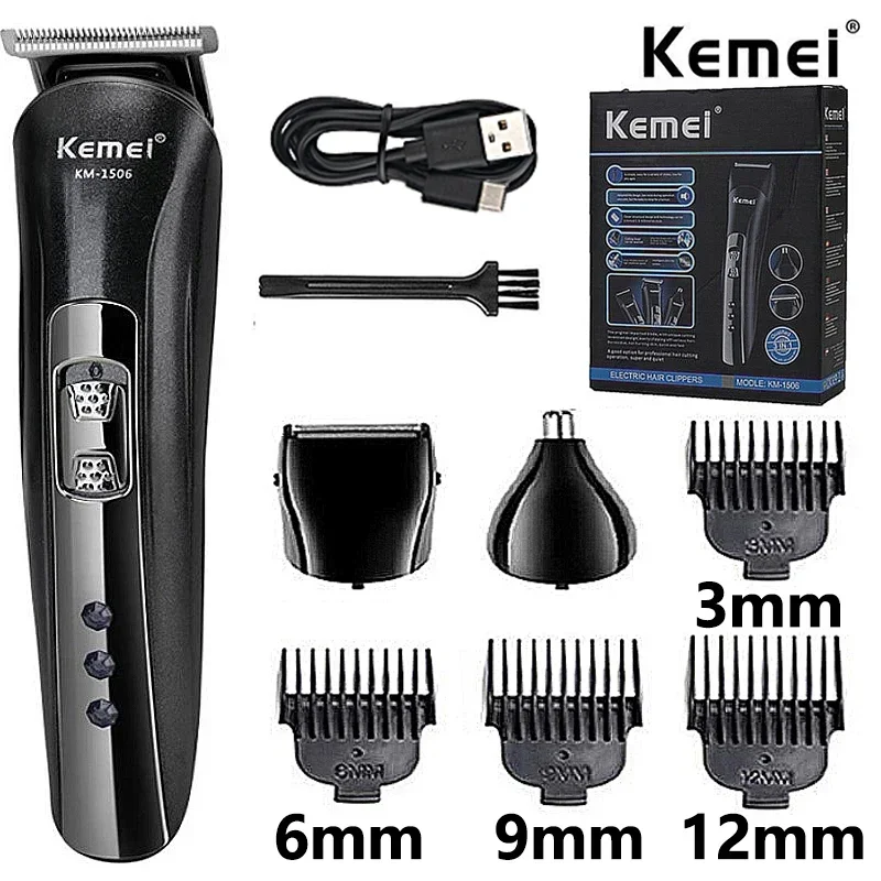 

Kemei KM-1506 Многофункциональная USB-машинка для стрижки волос Перезаряжаемая электрическая машинка для стрижки волос Электробритва Бритва для бороды Машинка для стрижки волос Keme