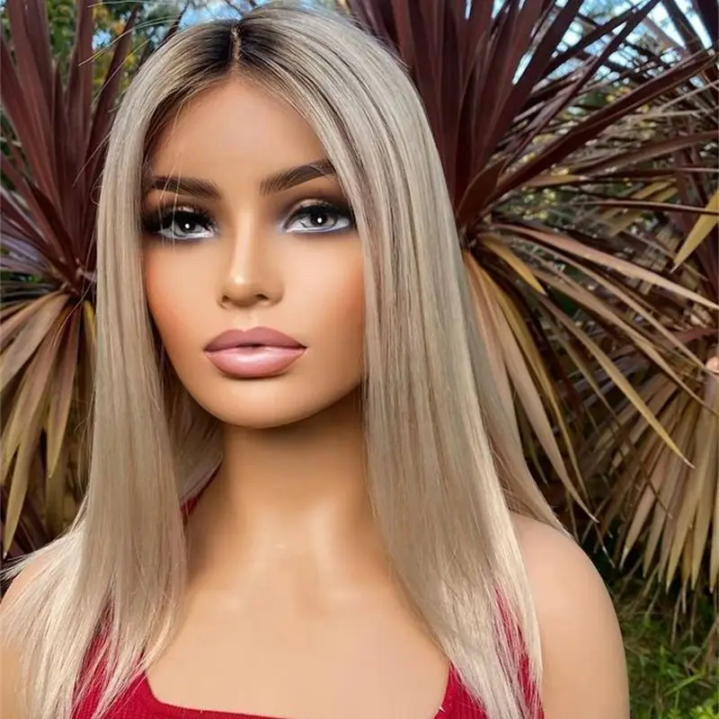 

Straight Blonde Lace Front Wig Human Hair 13x6 Ash Blonde Highlight HD Lace Front Human Hair Wig Brazilian PrePlucked Hairline