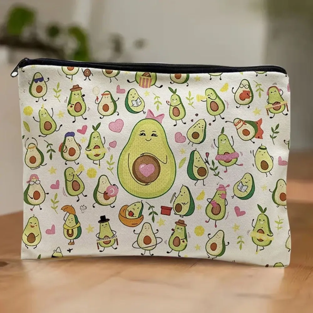 Strawberry Print Makeup Bag Pouch Large Capacity Canvas Stationery Pencil Case Animal Waterproof Cosmetic Bag Organizer