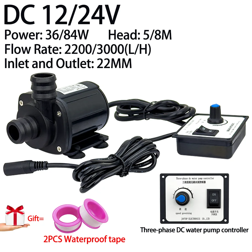 High Pressure Pump with Governor Ceramic Pump 3000L/H 8M Head, DC 12V 24V Submersible Brushless Pump with EU Adapter