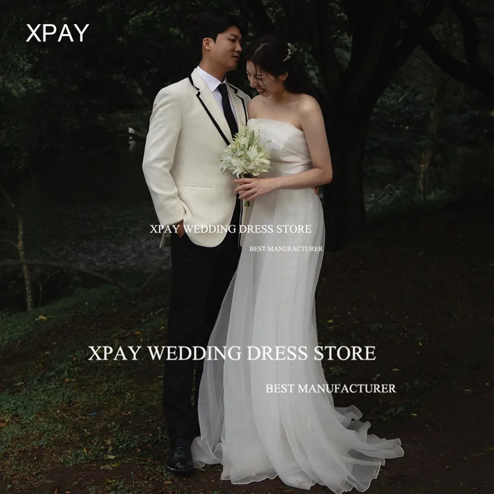 

XPAY Elegant Organza Wedding Dresses Pleats Sleeveless Korea Wedding Photo Shoot Floor Backless Custom Draped Robe de marriage