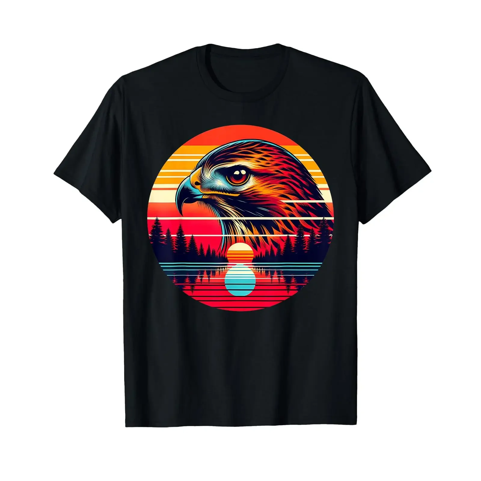 Red tailed Hawk Bird Sunset Retro Style Safari Vintage 70s T Shirt vintage Washed fashion streetwear Slightly graphic Casual