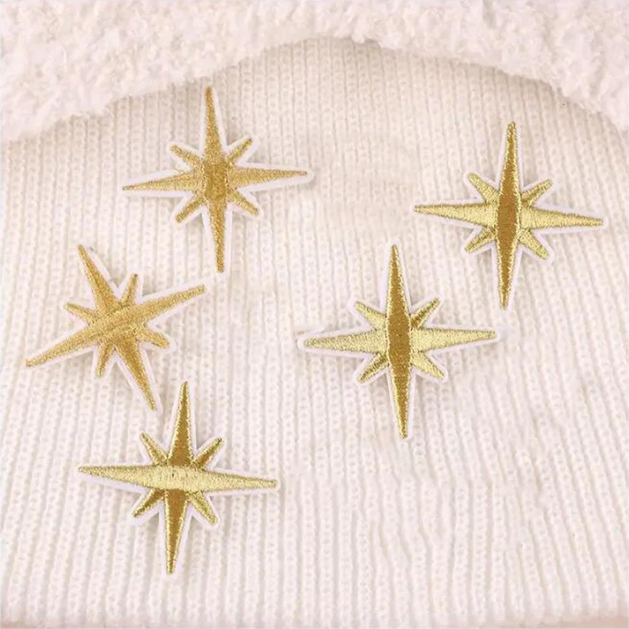 10 Stück Bestickte Gold- und Silberstern-Aufnäher zum Aufbügeln, Nähapplikationen zur Reparatur, Weihnachts- und Feiertagsdekoration – Detail 3