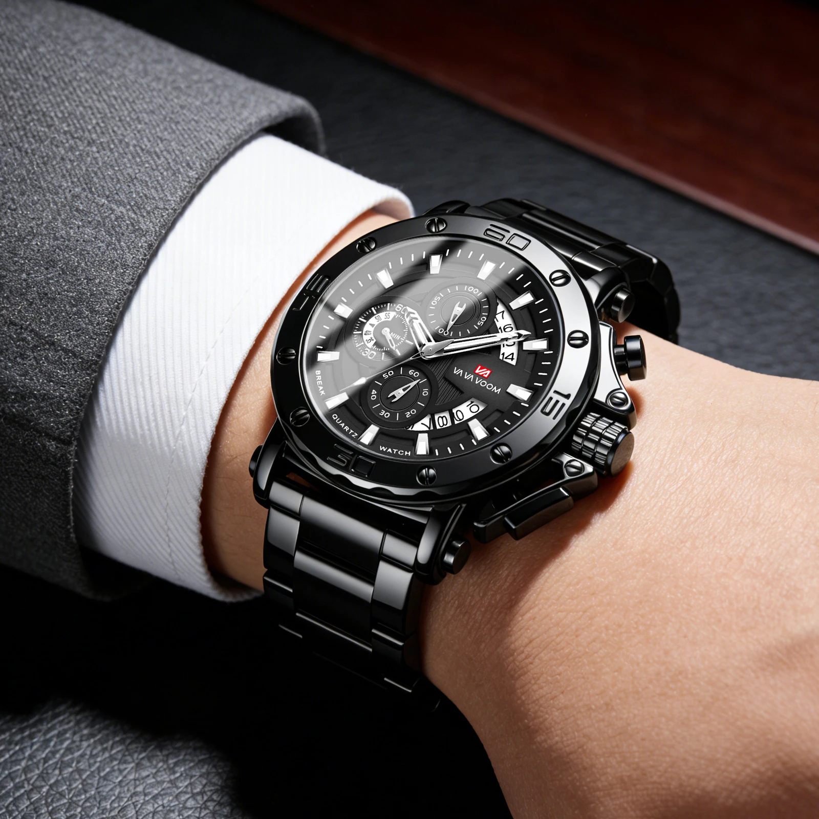 VA VA VOOM Chronograph Watch For Men Calendar Luminous Waterproof Man Clock Male Luxury Stainless Steel Men Quartz Watches Reloj image 3