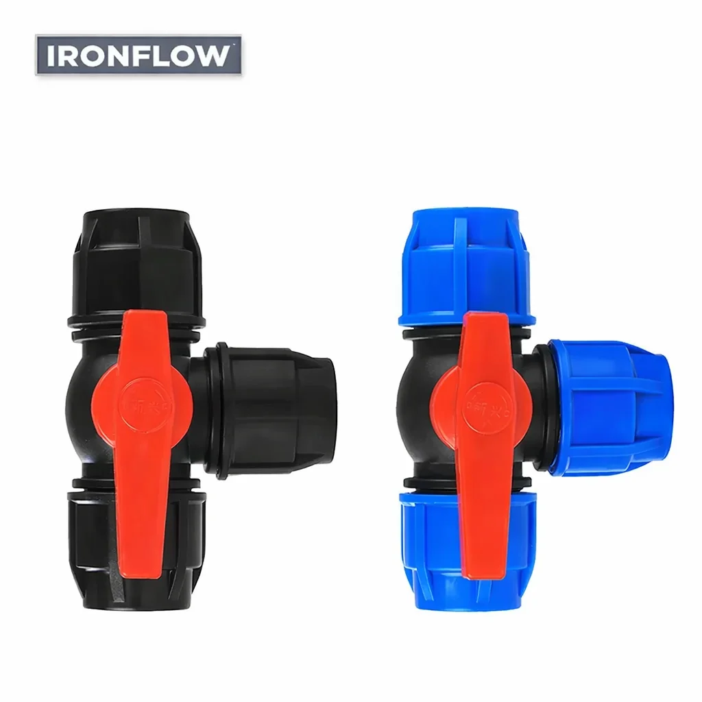 1/2'' 3/4'' 1'' 2'' 3 Way Plastic Ball Valve T Type PE Quick Union Fast Connection Pipe 20 25 32 40 50 63mm