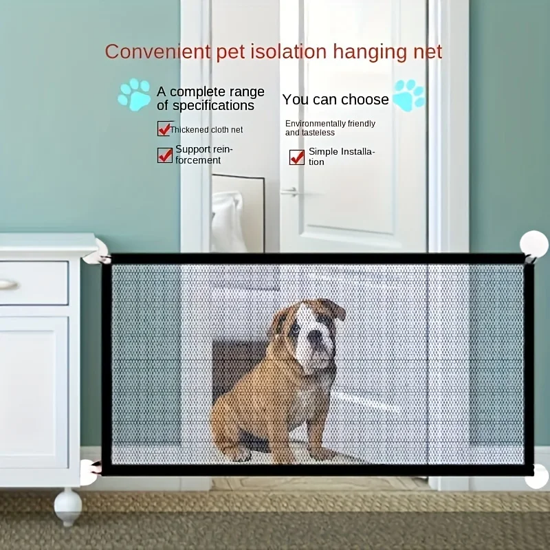 Keep Your Pet Safe And Secure With This 1PC Folding Breathable Mesh Dog Gate!